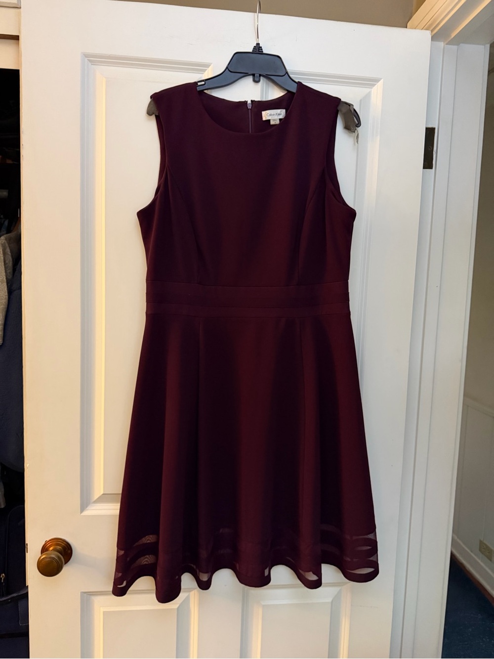 Calvin Klein Sleeveless A-Line Dress in Burgundy Plum